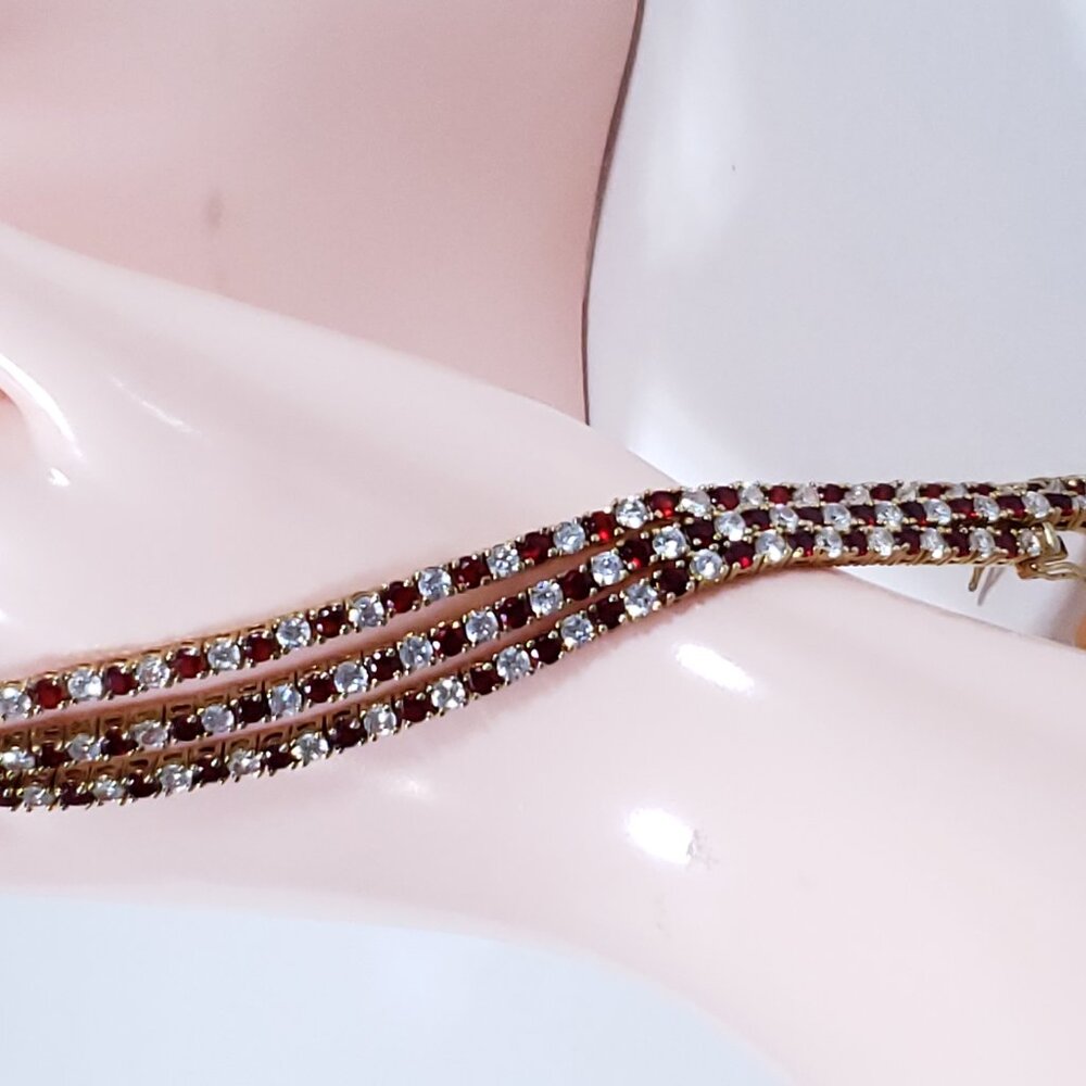 3 Red & White Rhinestone Bracelets - Picture 4 of 9